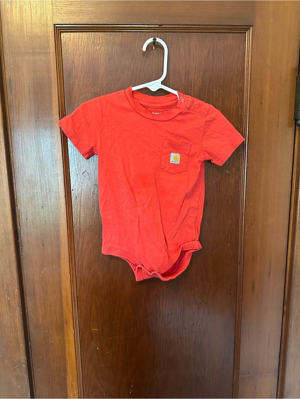 Carhartt Bright Red Short-Sleeve Baby Bodysuit with Chest Pocket